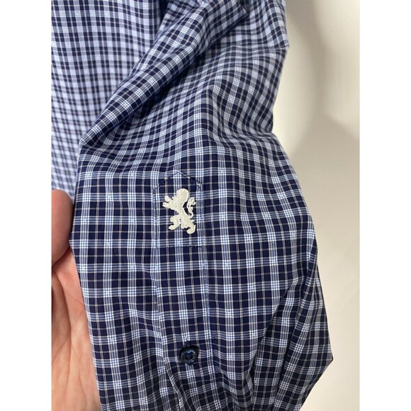 Bugatchi Uomo Men's Dress Shirt Blue Plaid Button-Down Cotton Size 16 / 34 - Picture 6 of 12